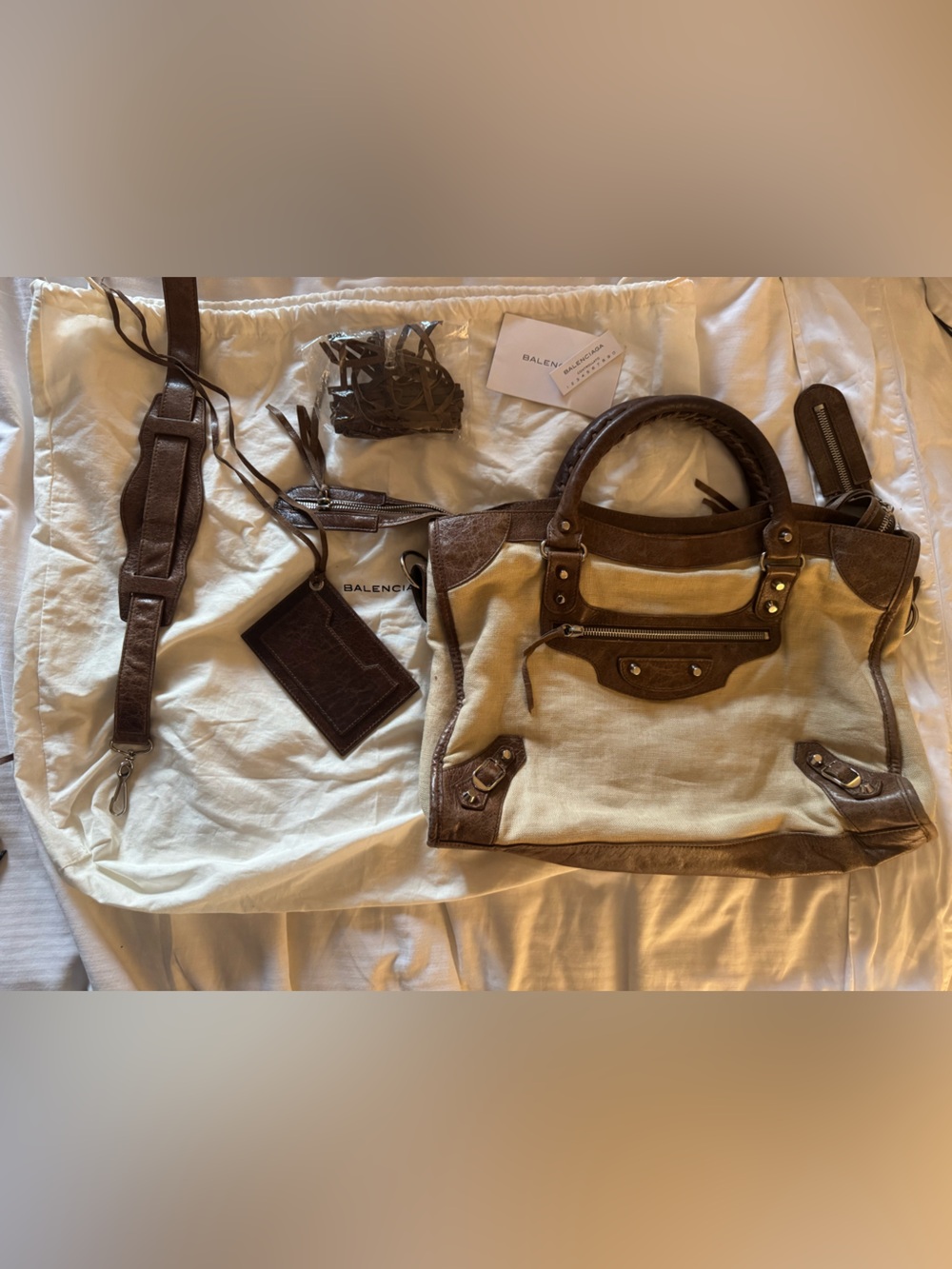 RARE 2006 Balenciaga City Bag- 2-way Linen/Chévre FULL SET - Picture 2 of 15